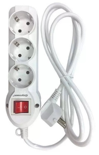 Сетевой удлинитель 3 гнезда 3м с выкл. 16А з_к 3,5кВт (S-303) Спутник